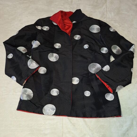 "Johnny Was-esq" Reversible stylish polka dot embroidered coat Mint - Picture 4 of 5